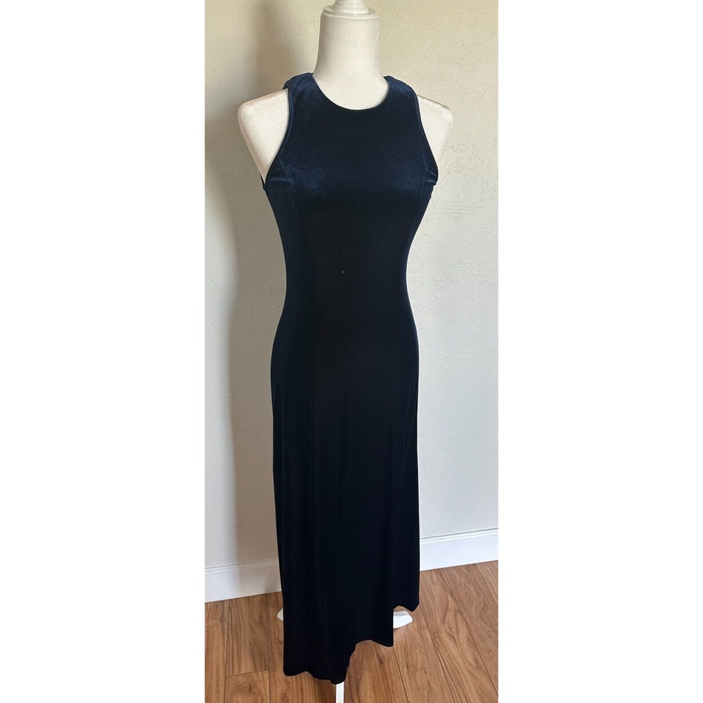 Adrianna Papell Boutique Evening‎ Velvet Navy Blue Long Dress Size 8 Prom Y2K